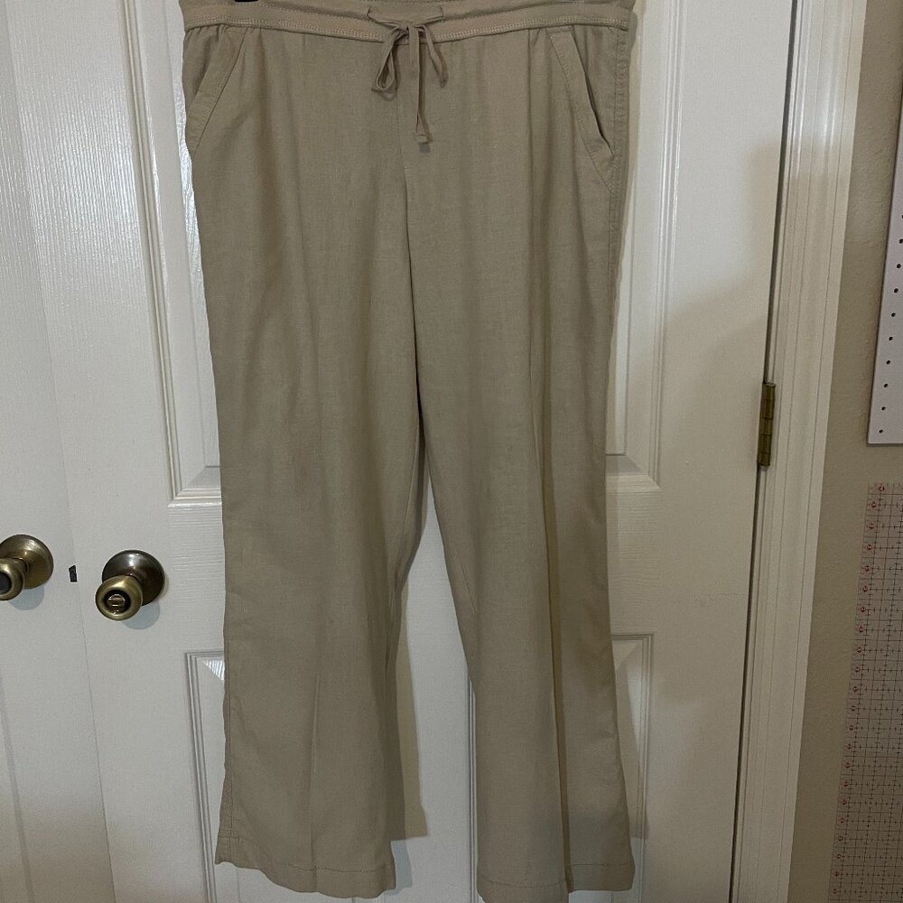 Sonoma Life & Style Beige Pants Size 8 Linen/Rayon elastic waist with side pocke